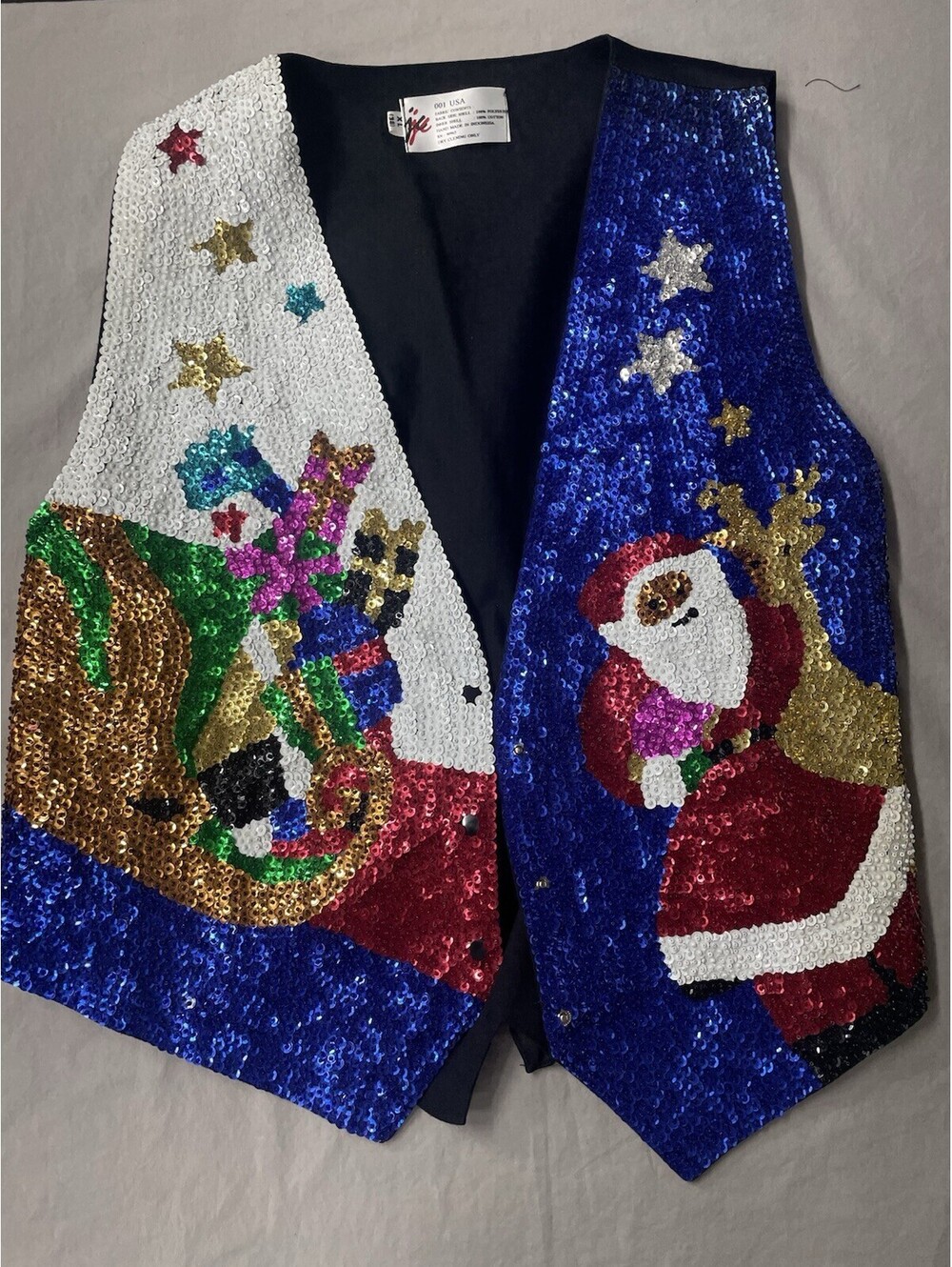 Vintage Christmas sequence vest Sparkle Ugly Christmas With Snaps Size XL